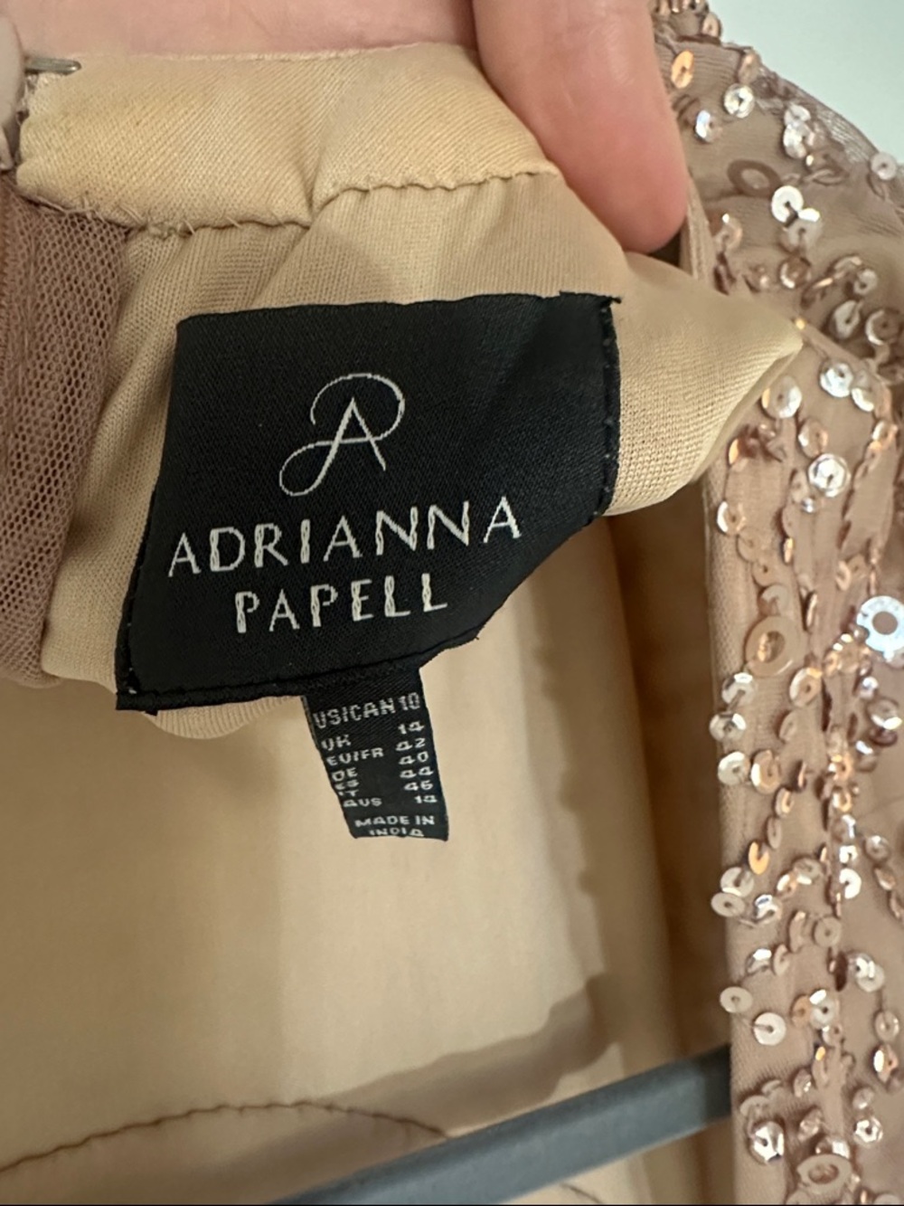 Adrianna Papell Taupe Sequin Short Sleeve Mini Dress - Picture 2 of 4